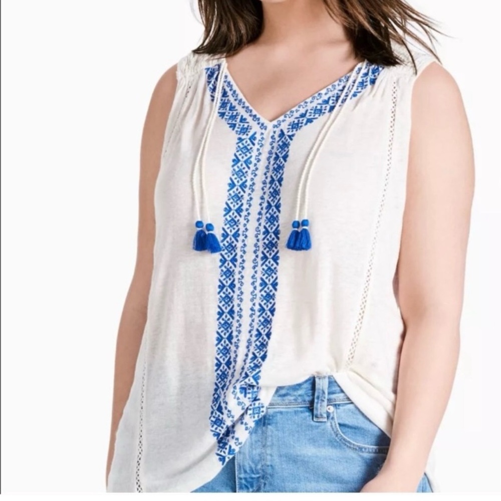 Lucky Brand Linen Blend Top- Gorgeous! Size 1X /XL